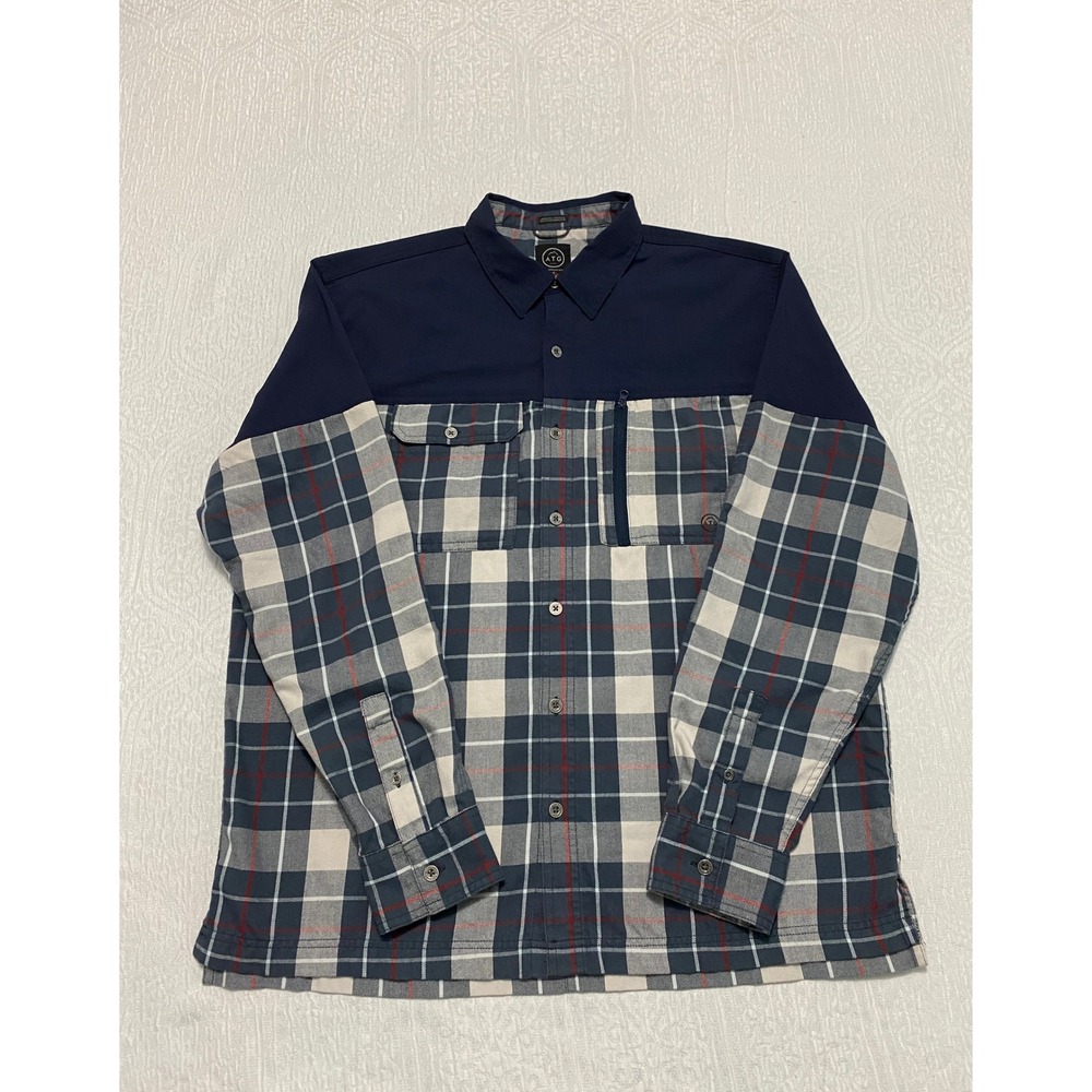 Wrangler ATG‎ Shirt Men's Long Sleeve Large Plaid Flannel Overlay Dark Sapphire